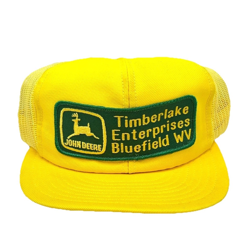 Vintage John Deere Trucker Hat Cap Patch USA 80s Louisville MFG Yellow Patch